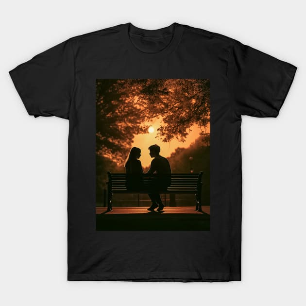 Romantic Sunset Silhouette Photograph - Serene Beach Wall Art Print for Couples and Nature Lovers T-Shirt by Rolling Reality